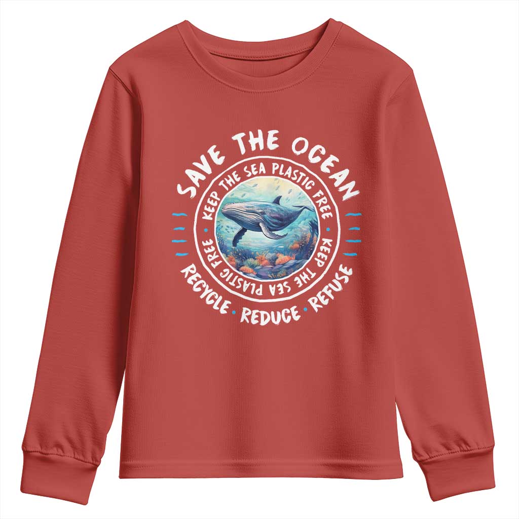 Earth Day Save The Ocean Humpback Whale Youth Sweatshirt TS09 Red Print Your Wear