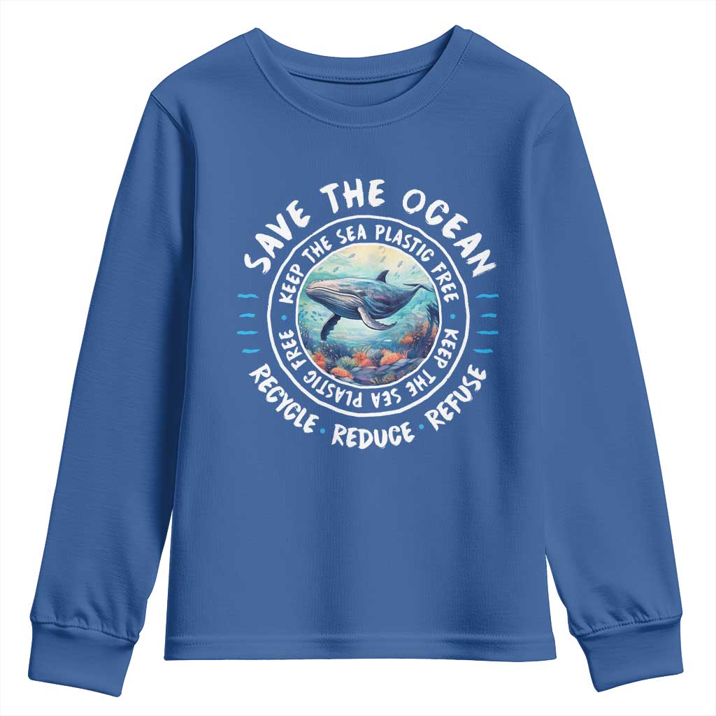 Earth Day Save The Ocean Humpback Whale Youth Sweatshirt TS09 Royal Blue Print Your Wear