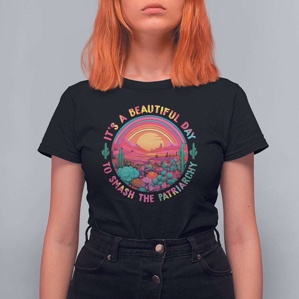 Feminist T Shirt For Women It's A Beautiful Day To Smash The Patriarchy Rainbow TS09 Black Printyourwear