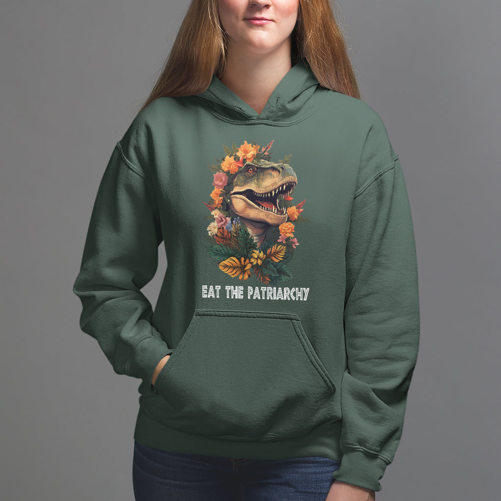 Eat The Patriarchy Feminist Dinosaur Hoodie TS09 Dark Forest Green Printyourwear