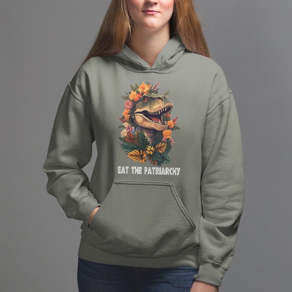 Eat The Patriarchy Feminist Dinosaur Hoodie TS09 Military Green Printyourwear