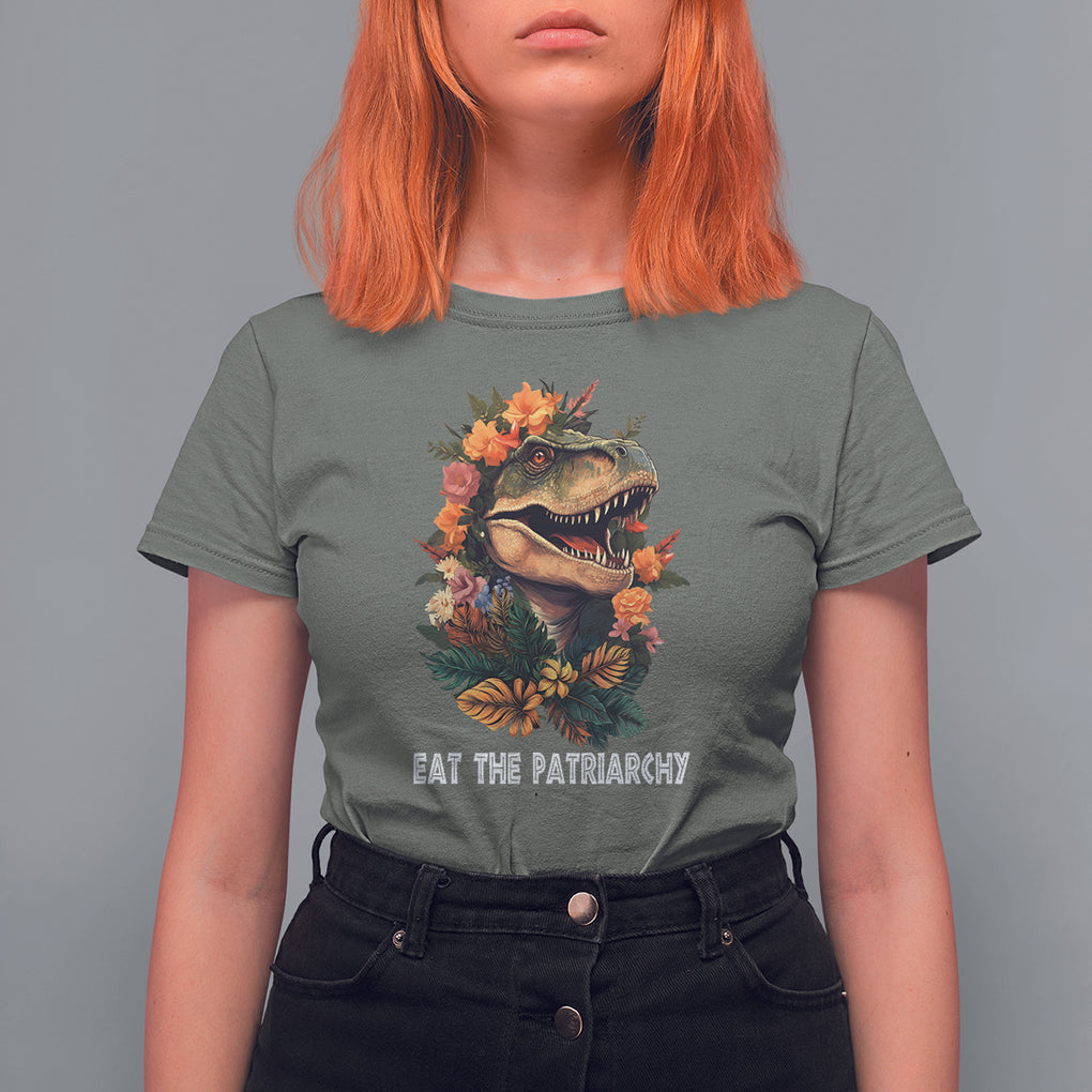 Eat The Patriarchy Feminist Dinosaur T Shirt For Women TS09 Military Green Printyourwear