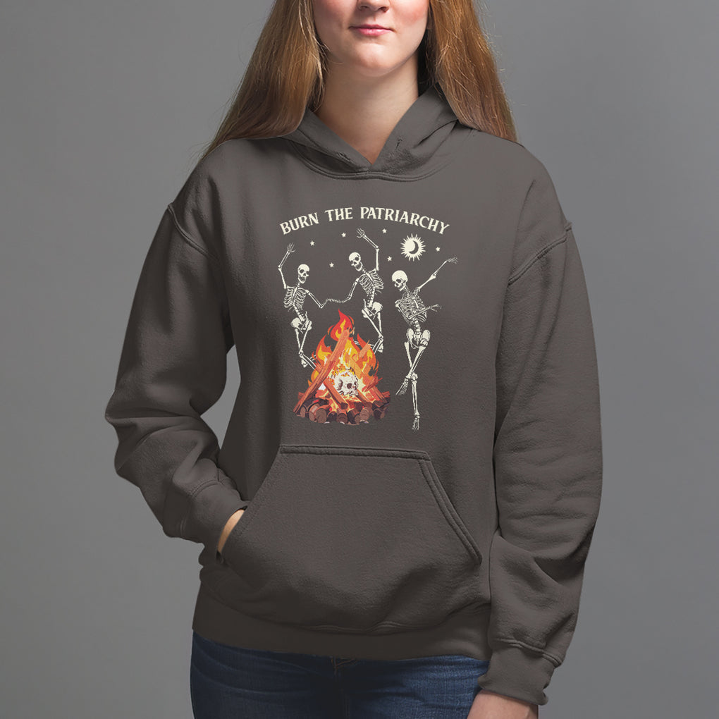Funny Feminist Hoodie Burn The Patriarchy Skeleton Dancing TS09 Dark Chocolate Printyourwear