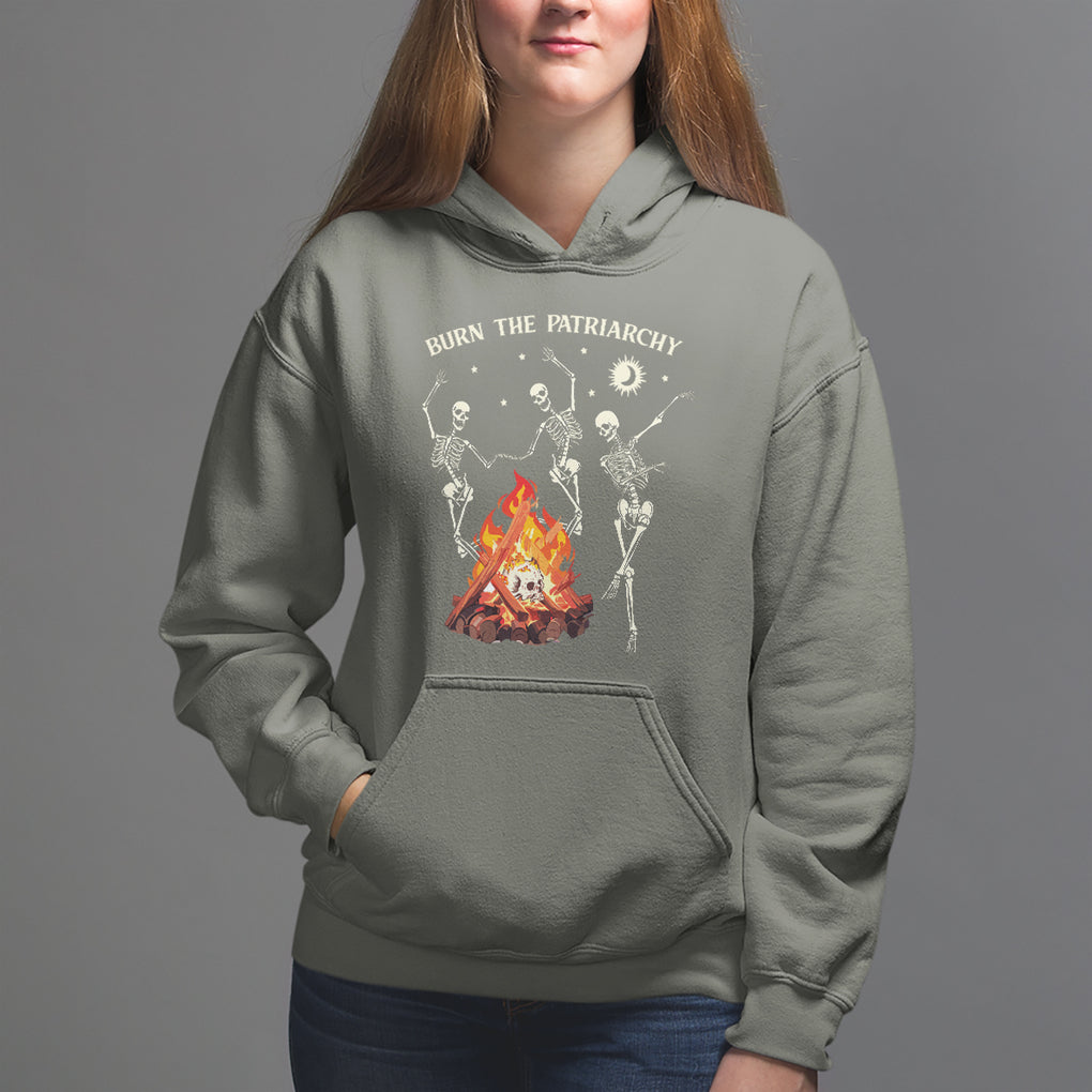 Funny Feminist Hoodie Burn The Patriarchy Skeleton Dancing TS09 Military Green Printyourwear