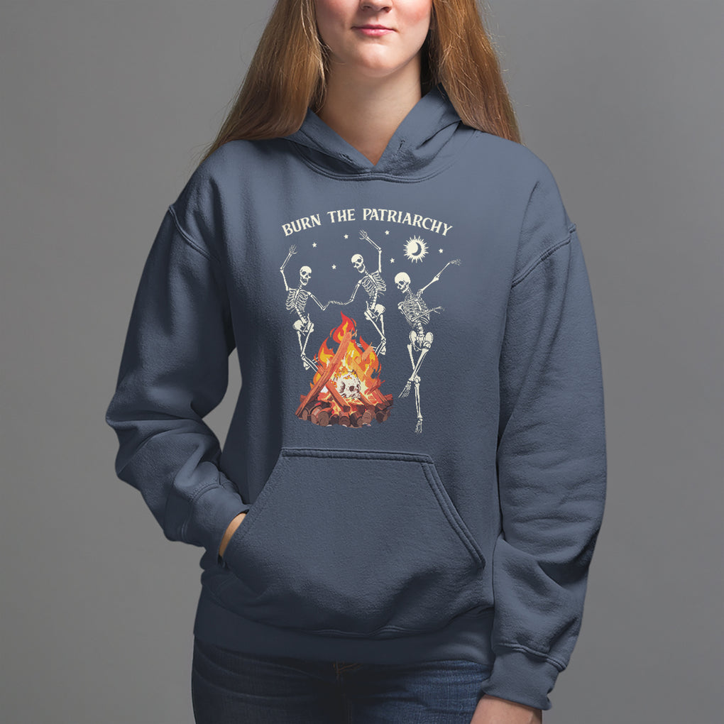 Funny Feminist Hoodie Burn The Patriarchy Skeleton Dancing TS09 Navy Printyourwear
