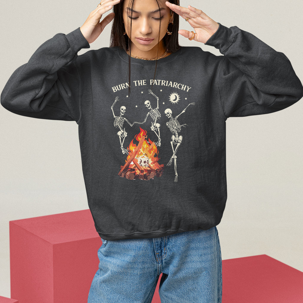 Funny Feminist Sweatshirt Burn The Patriarchy Skeleton Dancing TS09 Black Printyourwear