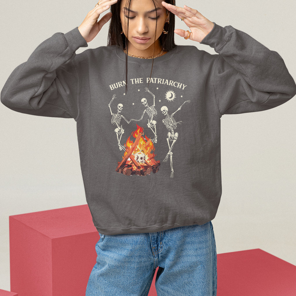 Funny Feminist Sweatshirt Burn The Patriarchy Skeleton Dancing TS09 Dark Chocolate Printyourwear