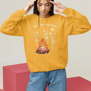 Funny Feminist Sweatshirt Burn The Patriarchy Skeleton Dancing TS09 Gold Printyourwear
