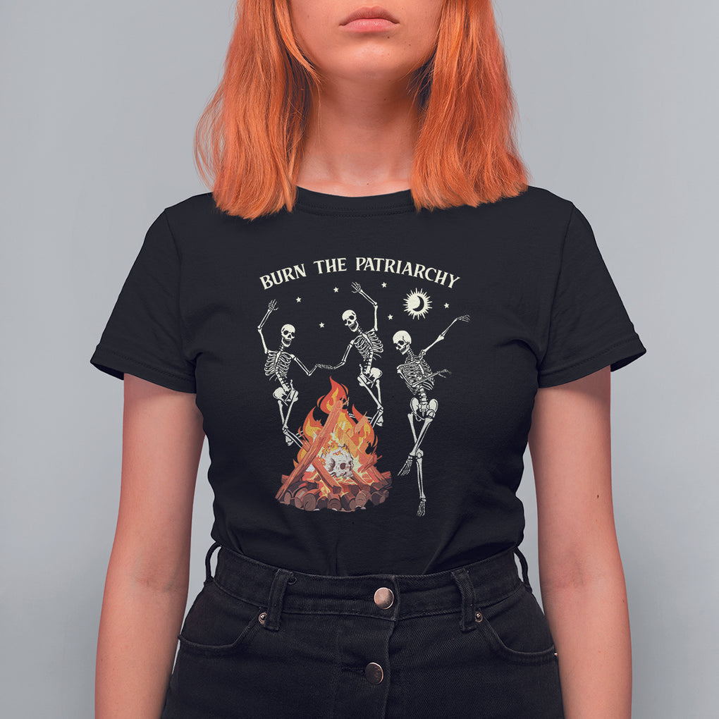 Funny Feminist T Shirt For Women Burn The Patriarchy Skeleton Dancing TS09 Black Printyourwear