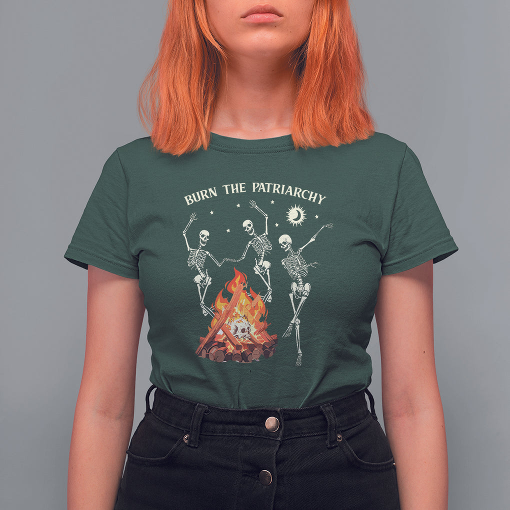Funny Feminist T Shirt For Women Burn The Patriarchy Skeleton Dancing TS09 Dark Forest Green Printyourwear