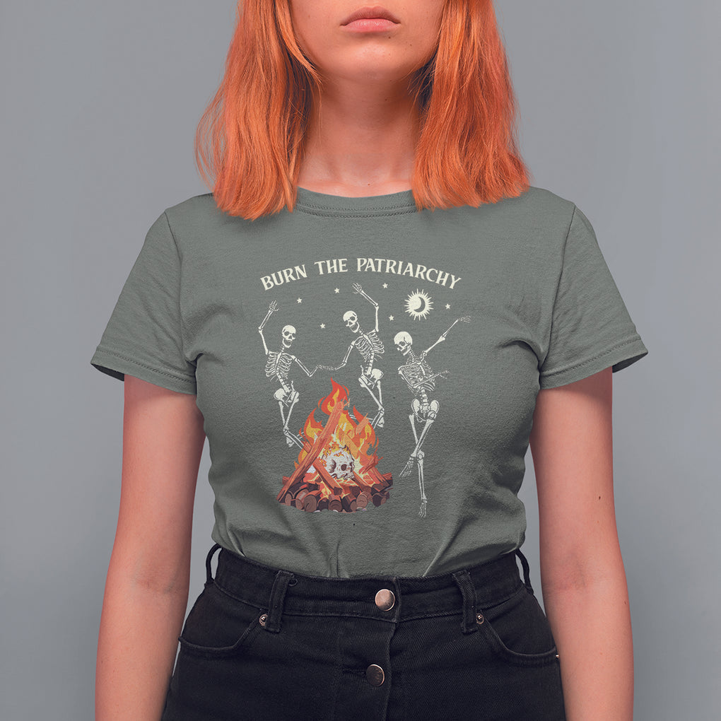 Funny Feminist T Shirt For Women Burn The Patriarchy Skeleton Dancing TS09 Military Green Printyourwear