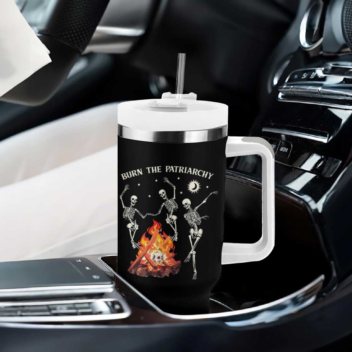 Funny Feminist Tumbler With Handle Burn The Patriarchy Skeleton Dancing TS09 Print Your Wear