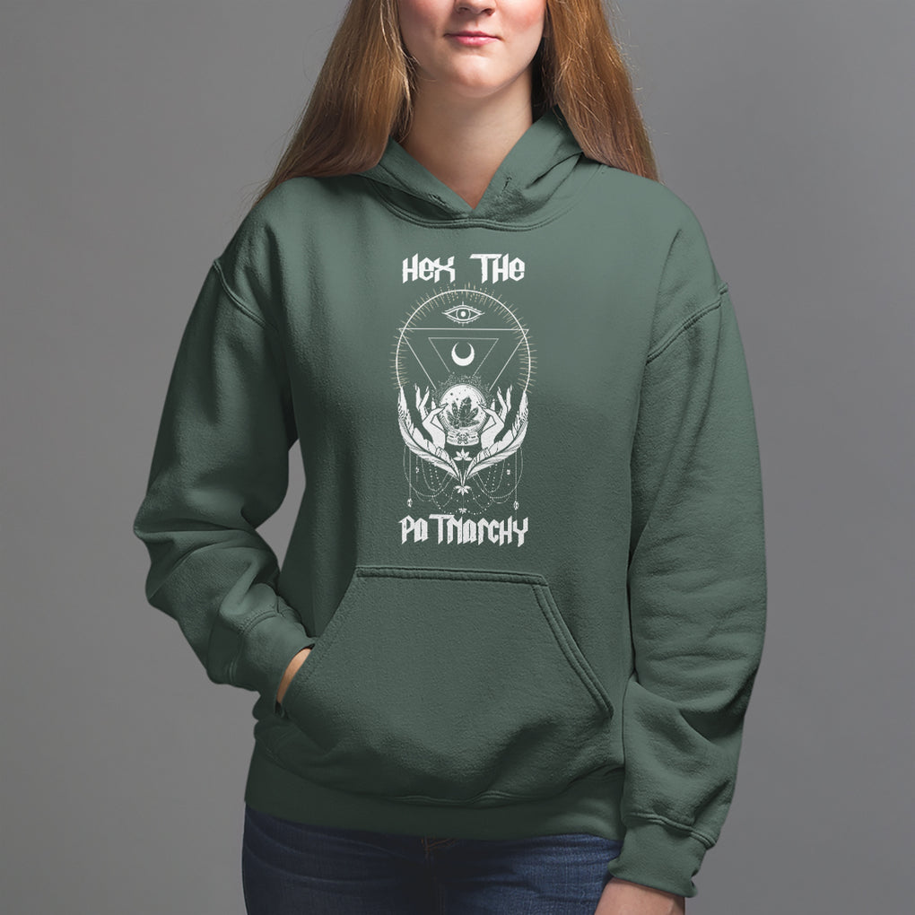Hex The Patriarchy Feminist Witch Celestial Moon Hoodie TS09 Dark Forest Green Printyourwear