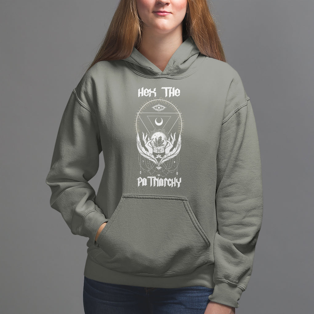 Hex The Patriarchy Feminist Witch Celestial Moon Hoodie TS09 Military Green Printyourwear