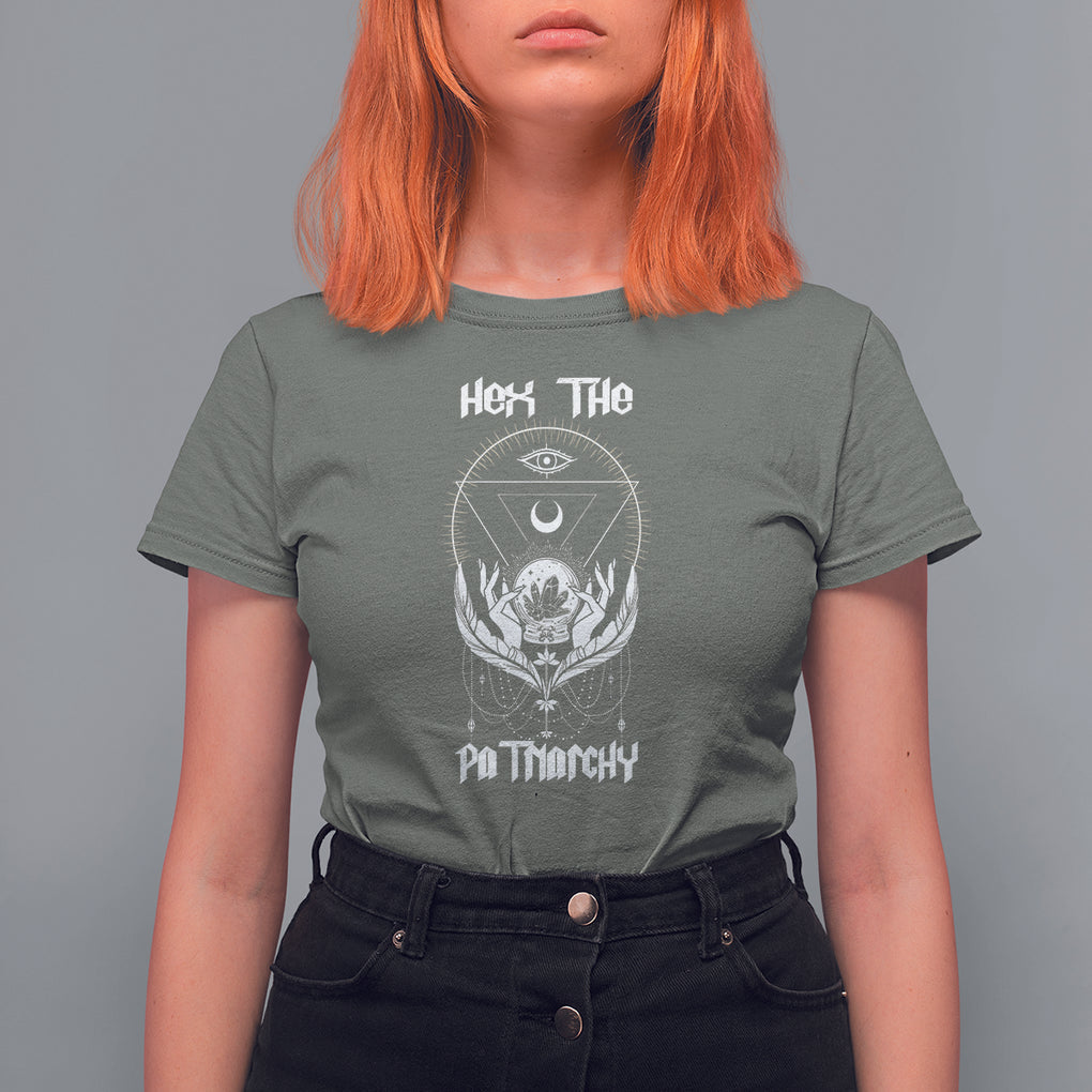 Hex The Patriarchy Feminist Witch Celestial Moon T Shirt For Women TS09 Military Green Printyourwear