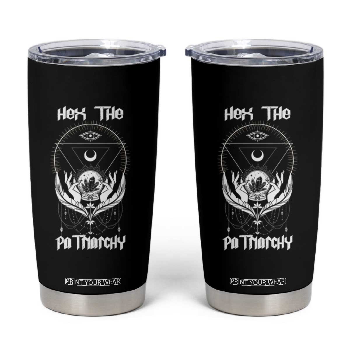 Hex The Patriarchy Feminist Witch Celestial Moon Tumbler Cup TS09 Black Print Your Wear