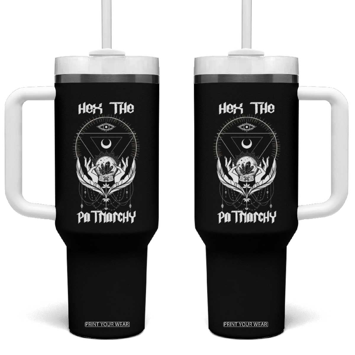 Hex The Patriarchy Feminist Witch Celestial Moon Tumbler With Handle TS09 One Size: 40 oz Black Print Your Wear