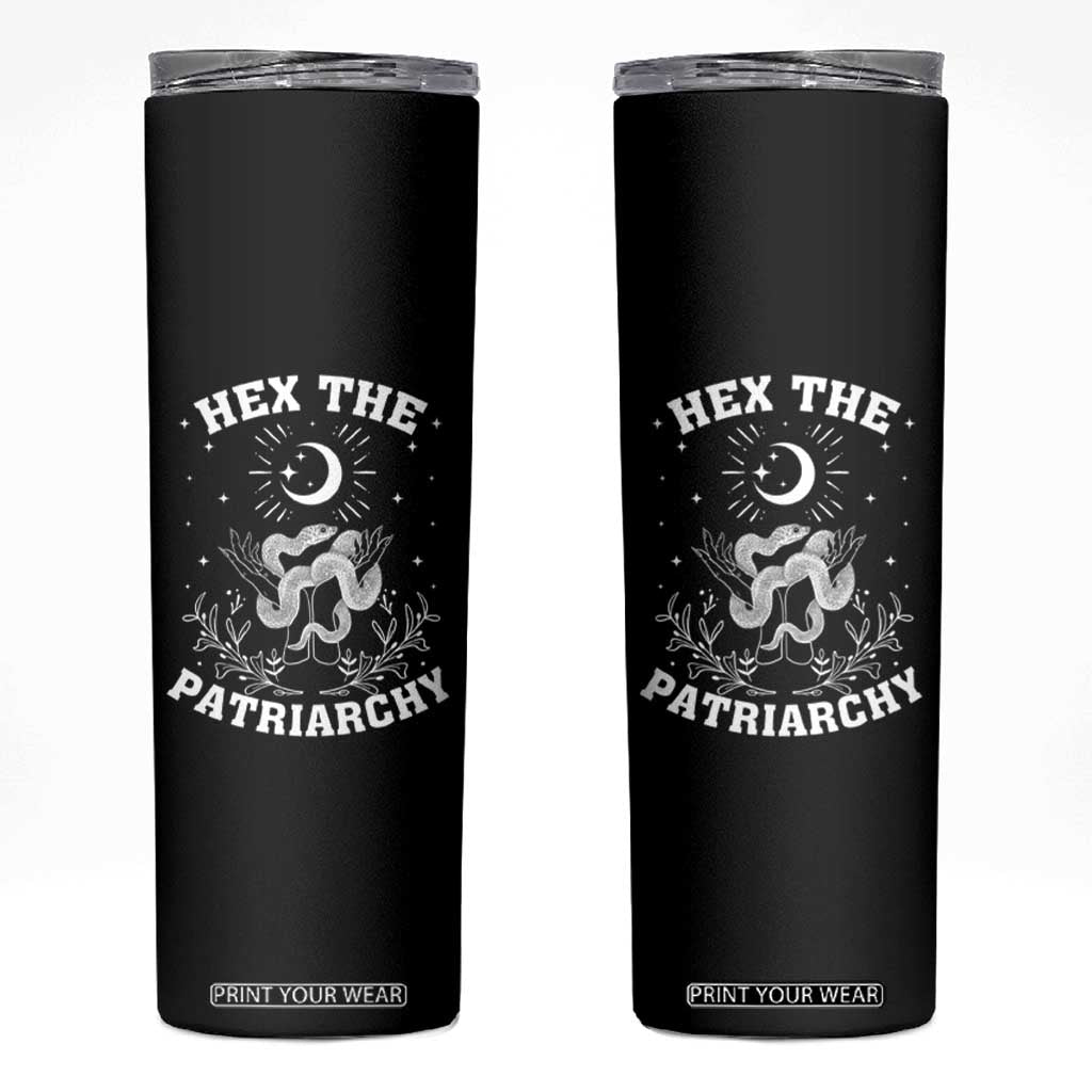 Feminist Witch Skinny Tumbler Hex The Patriarchy Celestial Moon Snake TS09 Black Print Your Wear