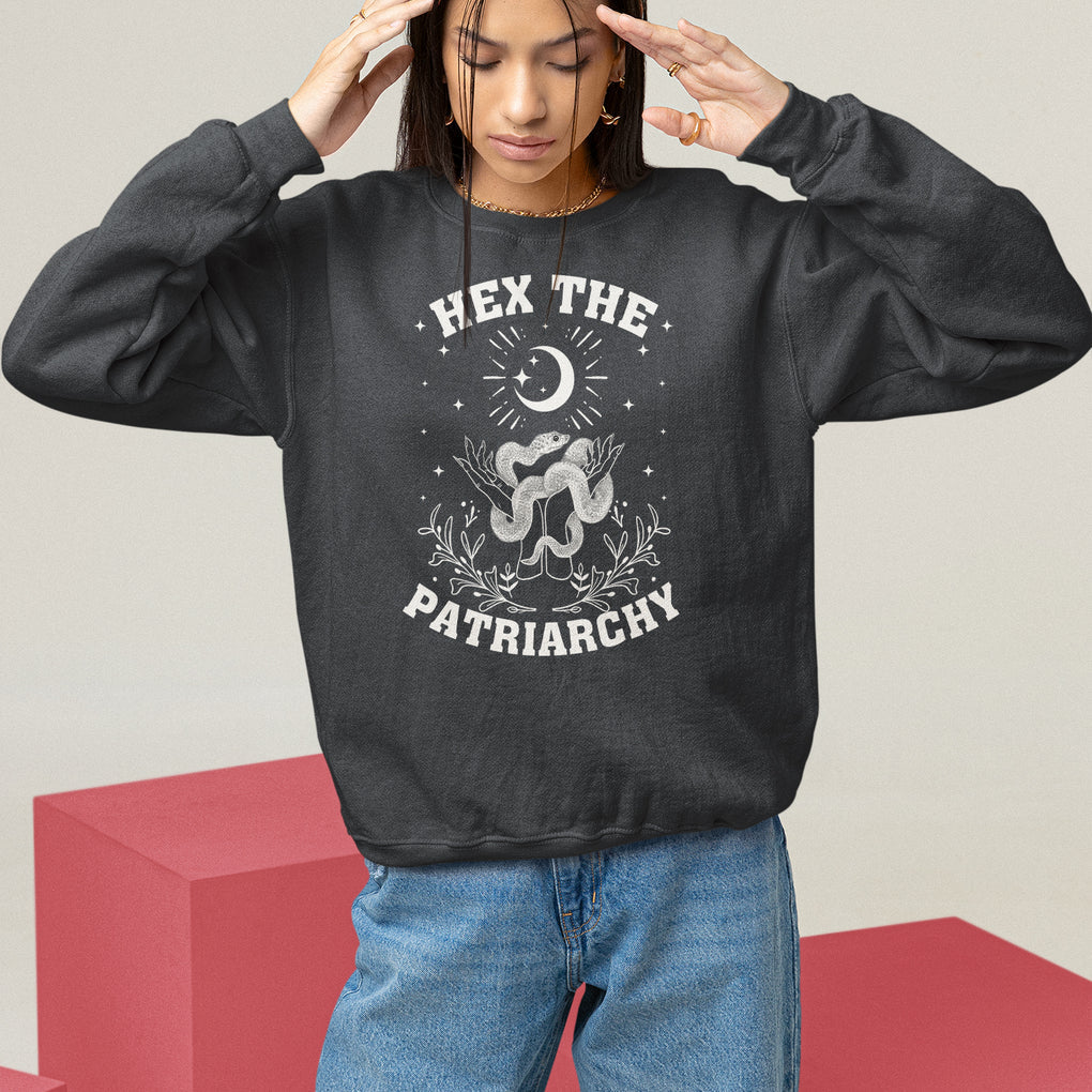 Feminist Witch Sweatshirt Hex The Patriarchy Celestial Moon Snake TS09 Black Printyourwear