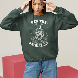 Feminist Witch Sweatshirt Hex The Patriarchy Celestial Moon Snake TS09 Dark Forest Green Printyourwear