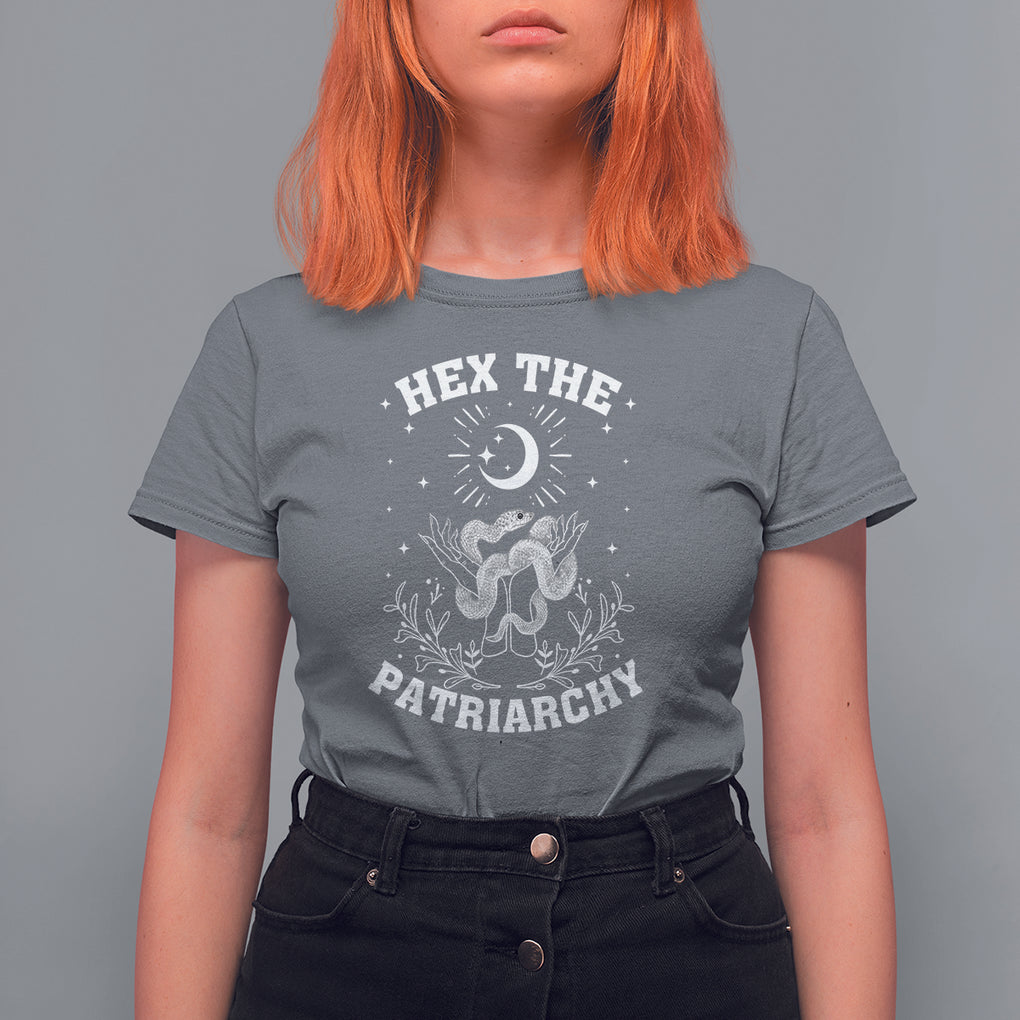 Feminist Witch T Shirt For Women Hex The Patriarchy Celestial Moon Snake TS09 Charcoal Printyourwear