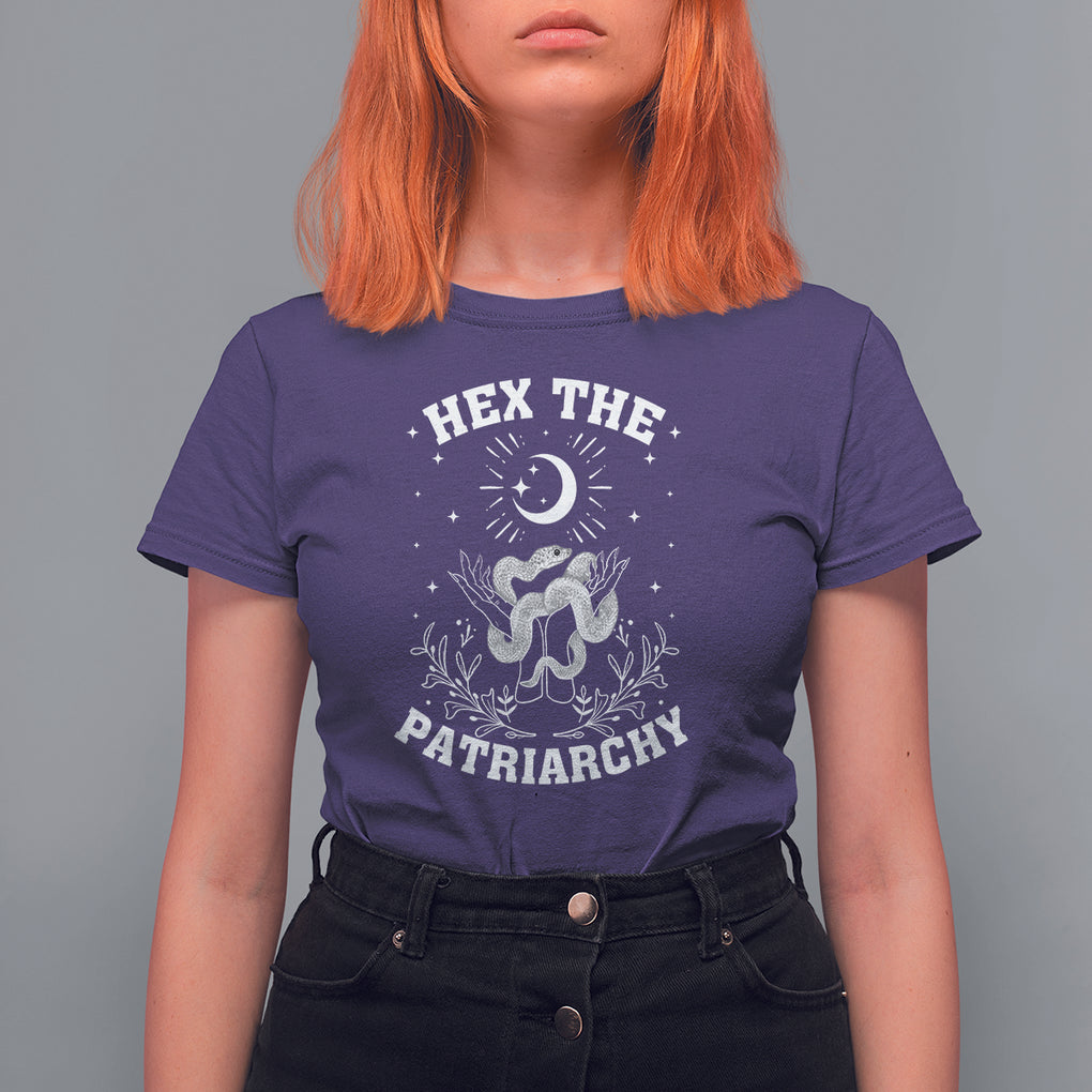 Feminist Witch T Shirt For Women Hex The Patriarchy Celestial Moon Snake TS09 Purple Printyourwear