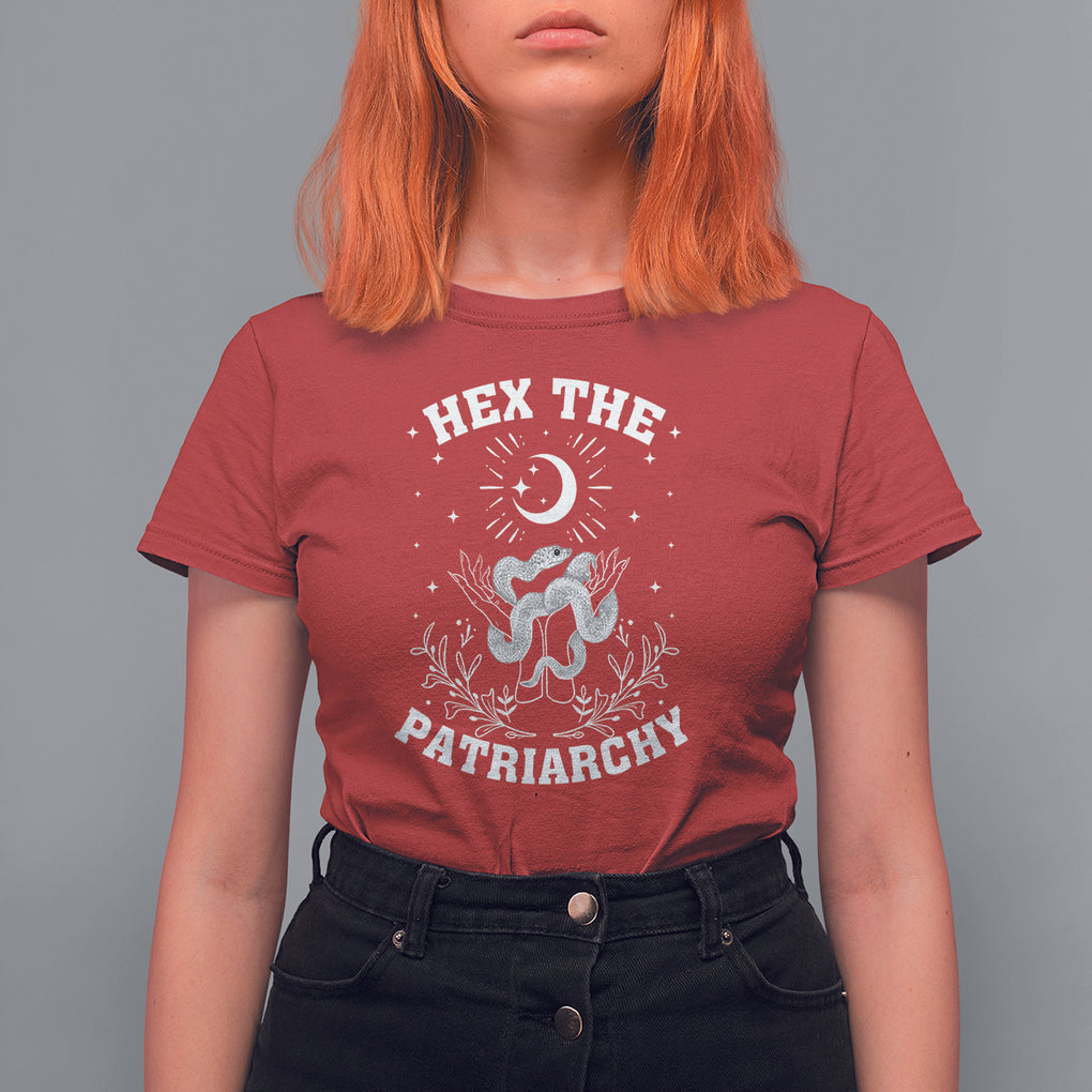 Feminist Witch T Shirt For Women Hex The Patriarchy Celestial Moon Snake TS09 Red Printyourwear