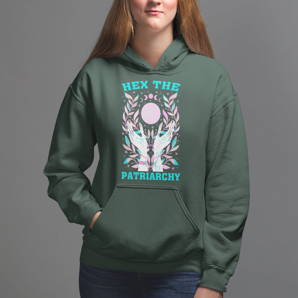 Feminist Witch Hoodie Hex The Patriarchy Celestial Moon TS09 Dark Forest Green Printyourwear