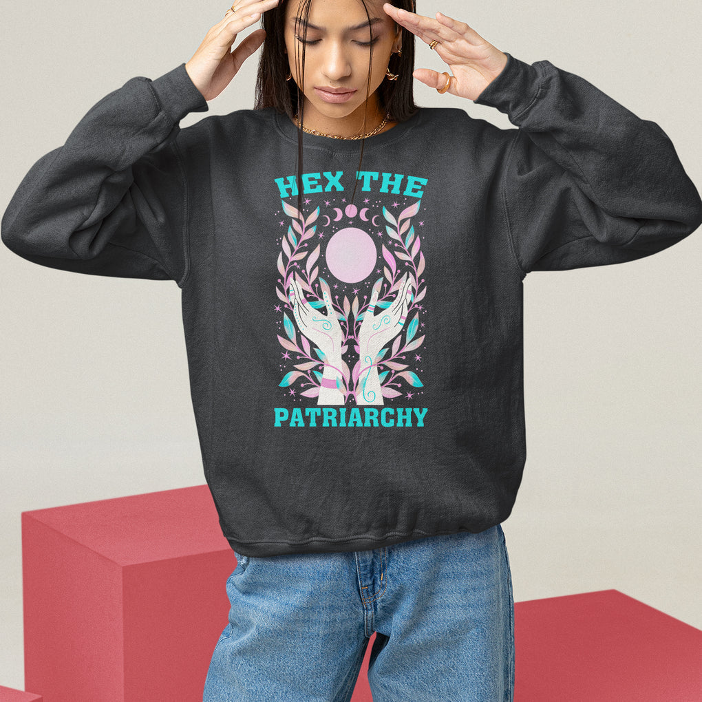 Feminist Witch Sweatshirt Hex The Patriarchy Celestial Moon TS09 Black Printyourwear