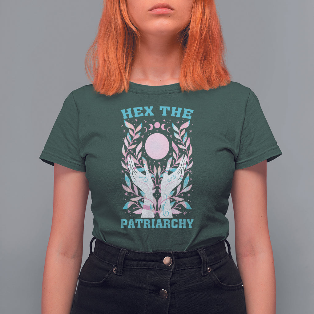Feminist Witch T Shirt For Women Hex The Patriarchy Celestial Moon TS09 Dark Forest Green Printyourwear