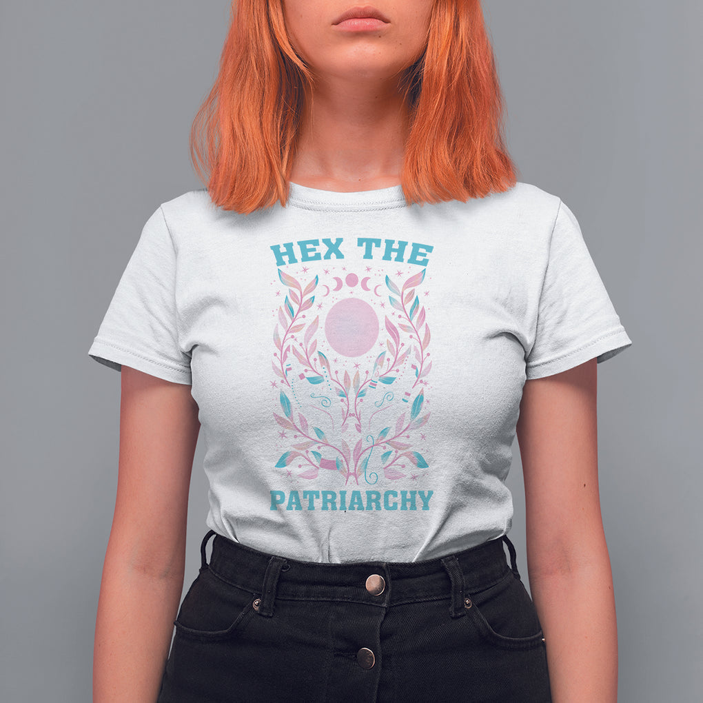Feminist Witch T Shirt For Women Hex The Patriarchy Celestial Moon TS09 White Printyourwear