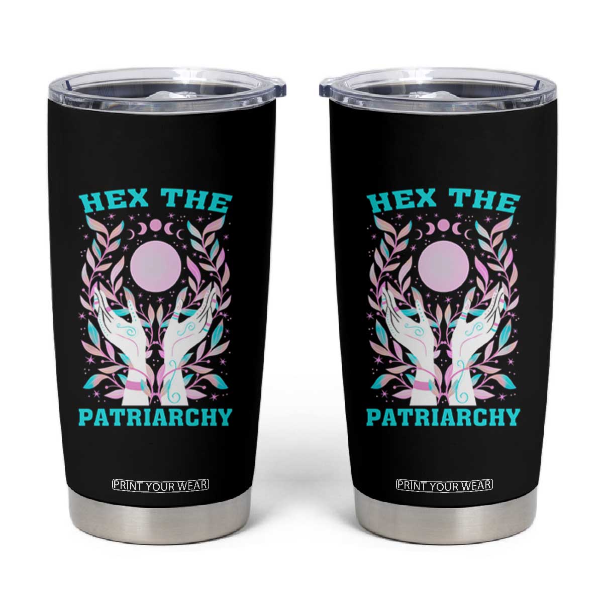Feminist Witch Tumbler Cup Hex The Patriarchy Celestial Moon TS09 Black Print Your Wear