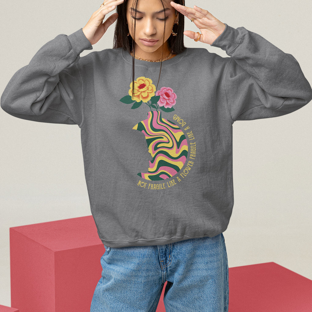 Not Fragile Like A Flower Fragile Like A Bomb Women's Rights RBG Ruth Bader Ginsburg Sweatshirt TS09 Charcoal Printyourwear