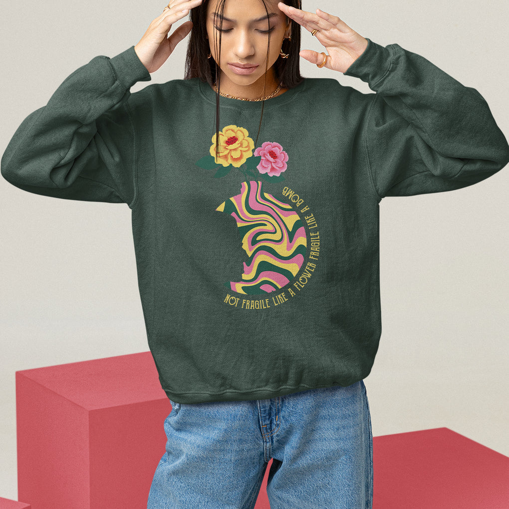 Not Fragile Like A Flower Fragile Like A Bomb Women's Rights RBG Ruth Bader Ginsburg Sweatshirt TS09 Dark Forest Green Printyourwear