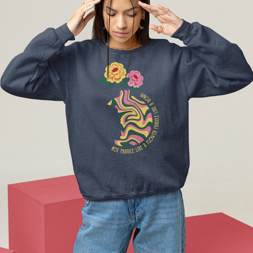 Not Fragile Like A Flower Fragile Like A Bomb Women's Rights RBG Ruth Bader Ginsburg Sweatshirt TS09 Navy Printyourwear