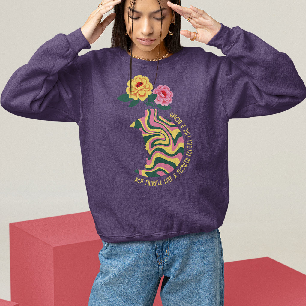 Not Fragile Like A Flower Fragile Like A Bomb Women's Rights RBG Ruth Bader Ginsburg Sweatshirt TS09 Purple Printyourwear