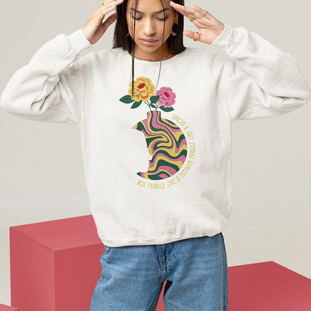 Not Fragile Like A Flower Fragile Like A Bomb Women's Rights RBG Ruth Bader Ginsburg Sweatshirt TS09 White Printyourwear