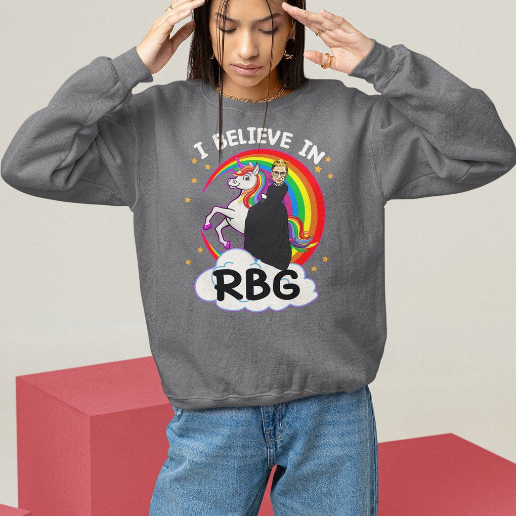I Believe In RBG Unicorn Feminist Women's Rights Sweatshirt TS09 Charcoal Printyourwear