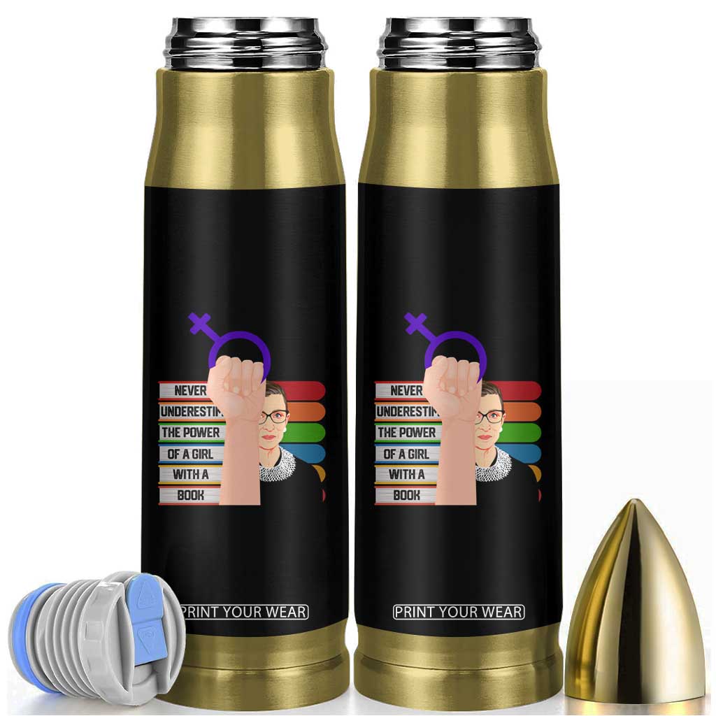 Feminist Bullet Tumbler Never Underestimate The Power Of A Girl With A Book RBG TS09 Black Print Your Wear