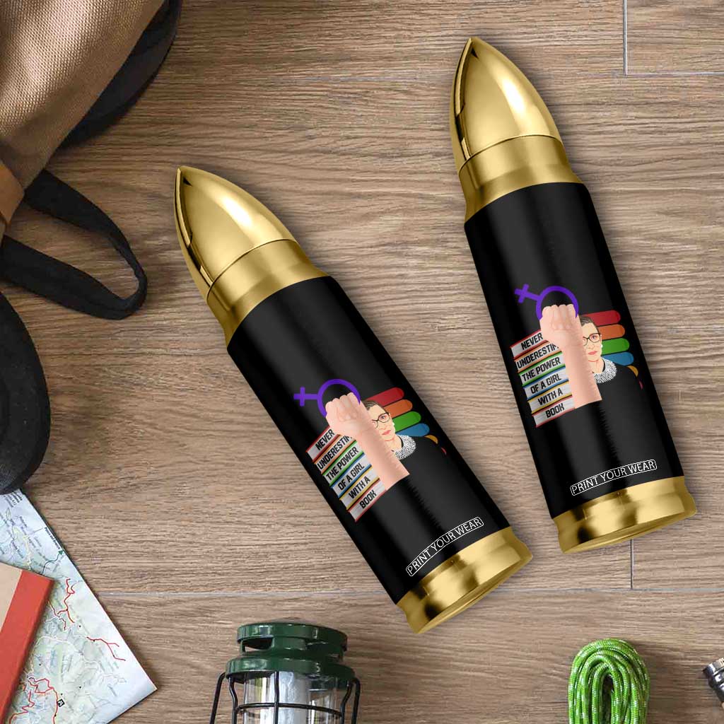 Feminist Bullet Tumbler Never Underestimate The Power Of A Girl With A Book RBG TS09 Print Your Wear