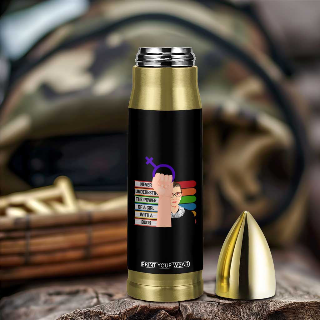 Feminist Bullet Tumbler Never Underestimate The Power Of A Girl With A Book RBG TS09 Print Your Wear