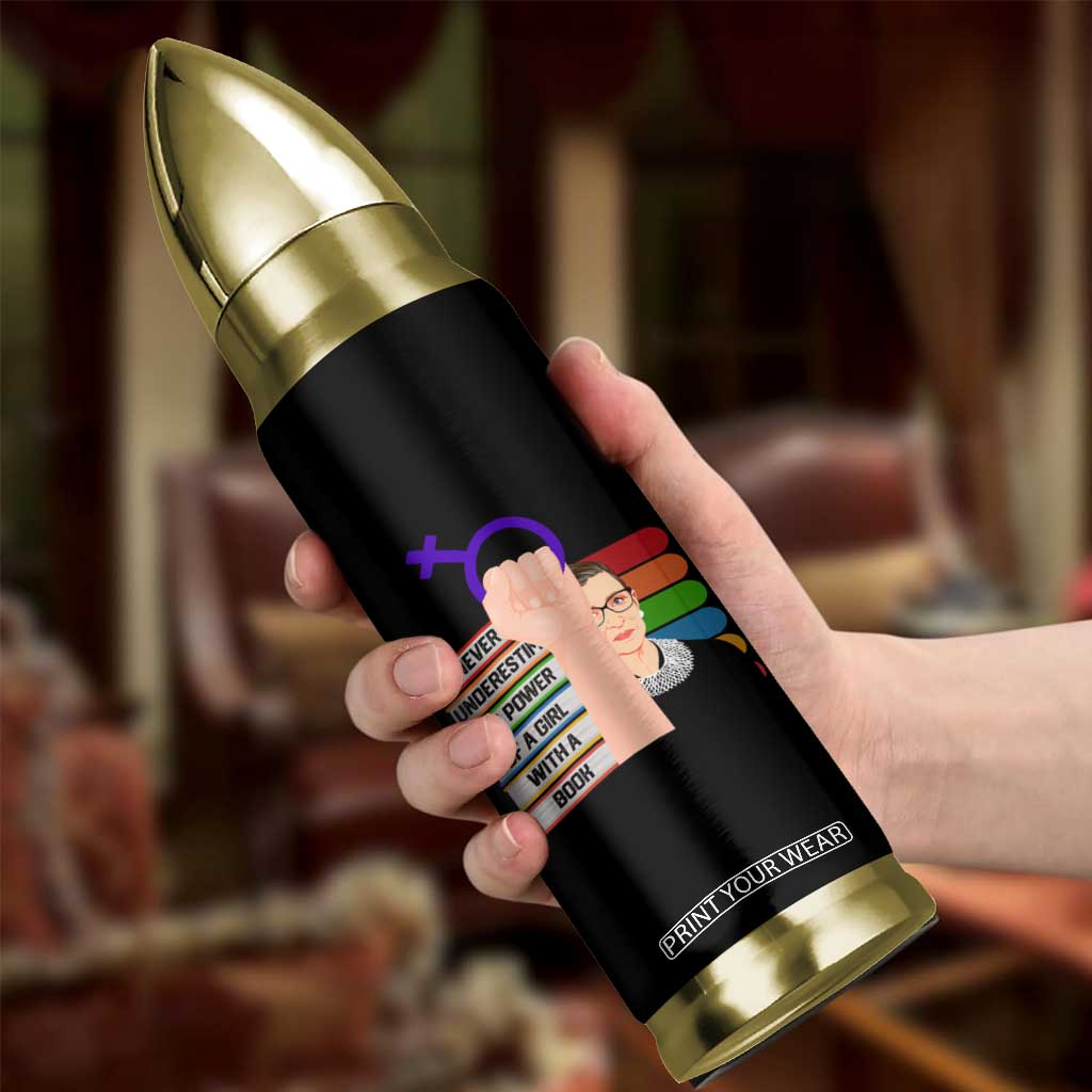 Feminist Bullet Tumbler Never Underestimate The Power Of A Girl With A Book RBG TS09 Print Your Wear