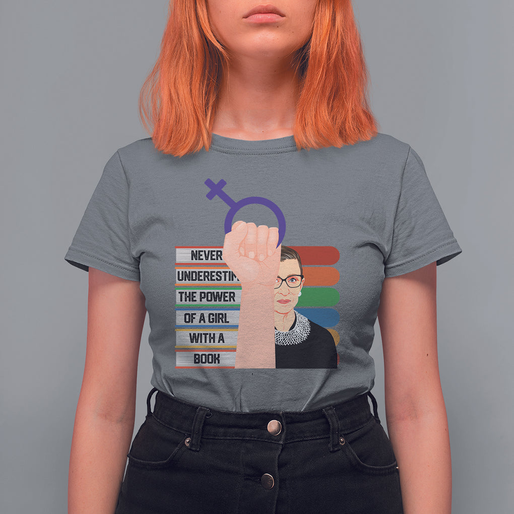 Feminist T Shirt For Women Never Underestimate The Power Of A Girl With A Book RBG TS09 Charcoal Printyourwear