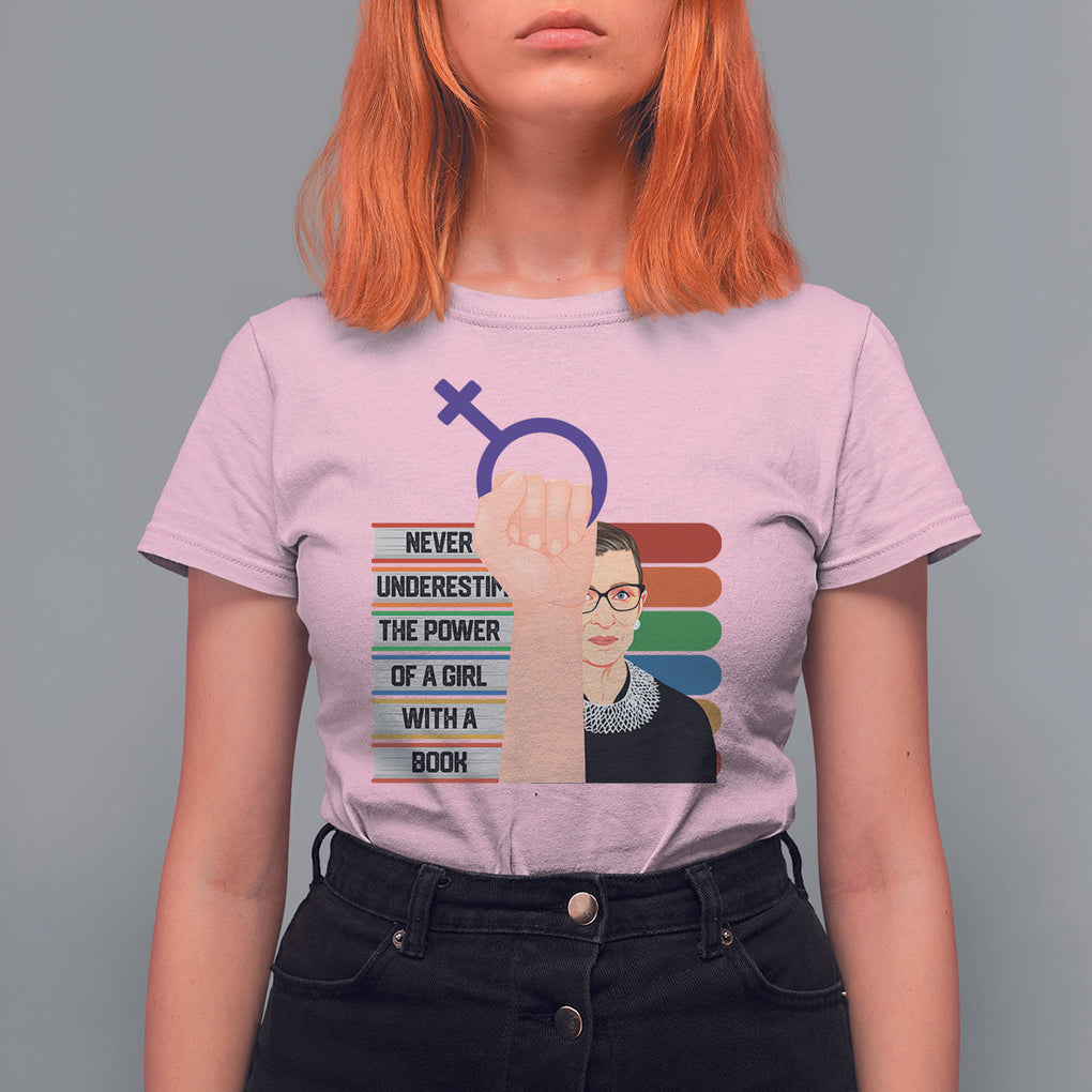 Feminist T Shirt For Women Never Underestimate The Power Of A Girl With A Book RBG TS09 Light Pink Printyourwear