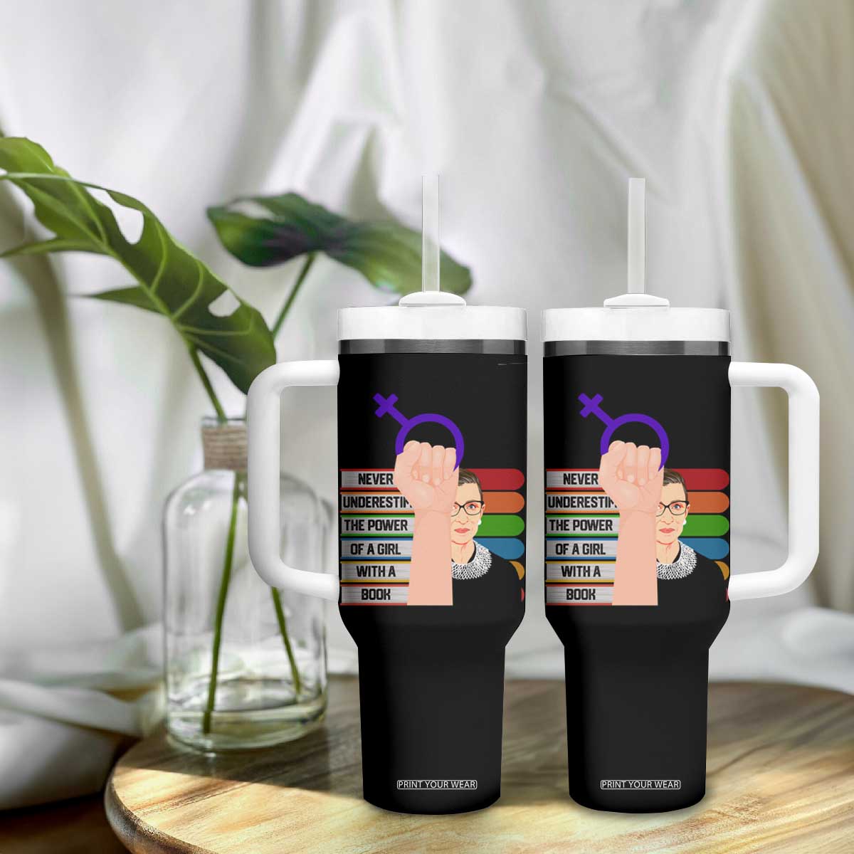 Feminist Tumbler With Handle Never Underestimate The Power Of A Girl With A Book RBG TS09 Print Your Wear