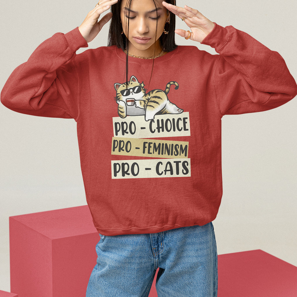 Feminist Sweatshirt Pro Choice Pro Feminism Pro Cats Funny Cat Coffee TS09 Red Printyourwear