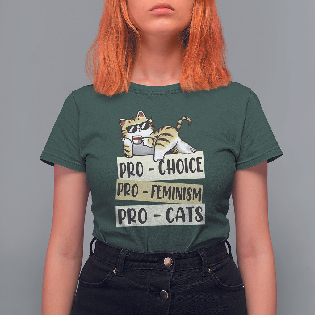 Feminist T Shirt For Women Pro Choice Pro Feminism Pro Cats Funny Cat Coffee TS09 Dark Forest Green Printyourwear