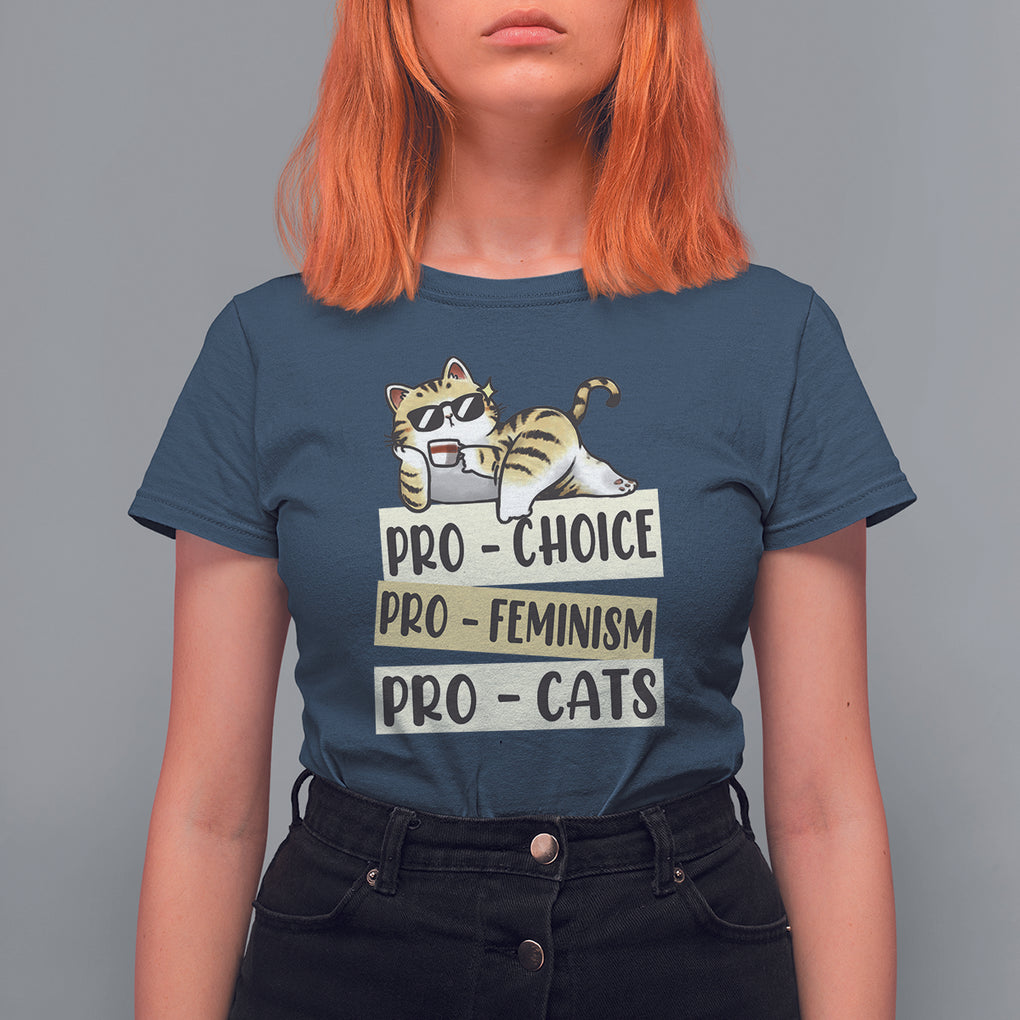 Feminist T Shirt For Women Pro Choice Pro Feminism Pro Cats Funny Cat Coffee TS09 Navy Printyourwear