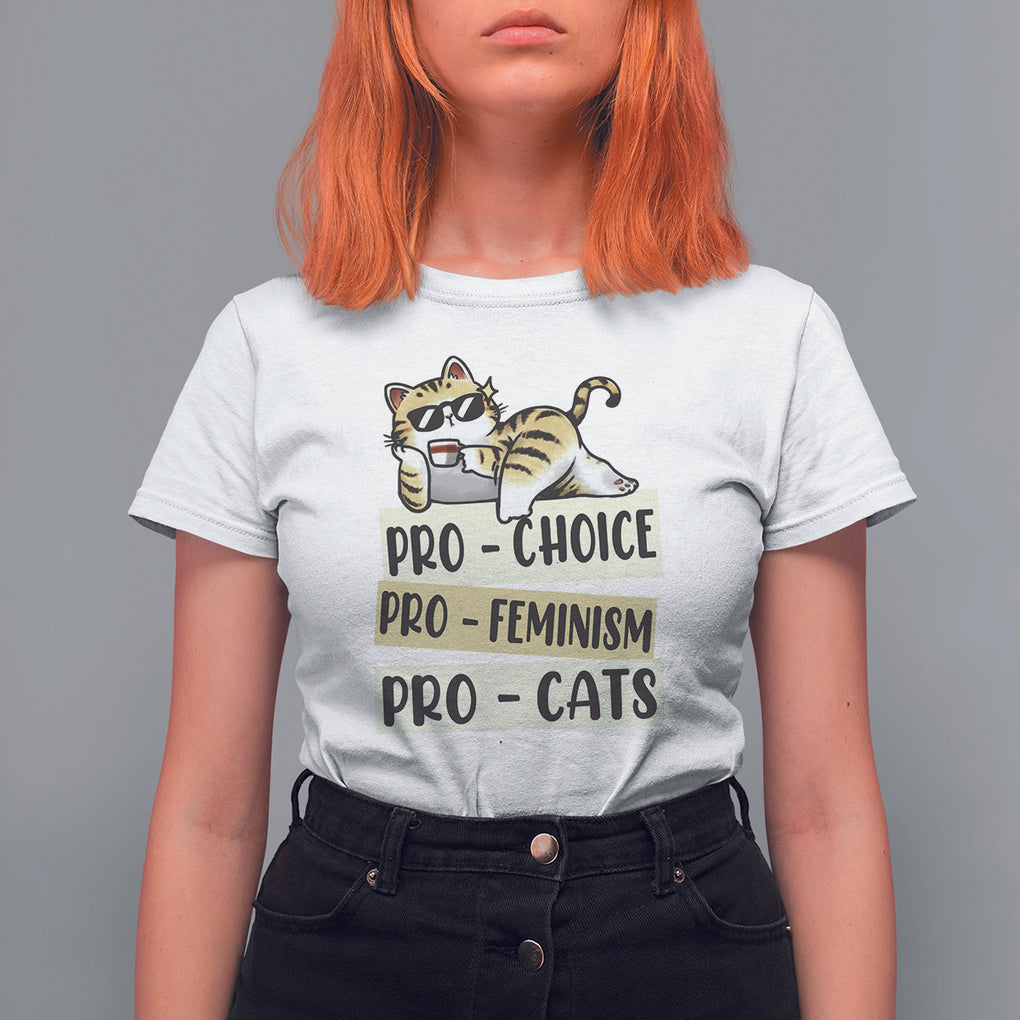 Feminist T Shirt For Women Pro Choice Pro Feminism Pro Cats Funny Cat Coffee TS09 White Printyourwear