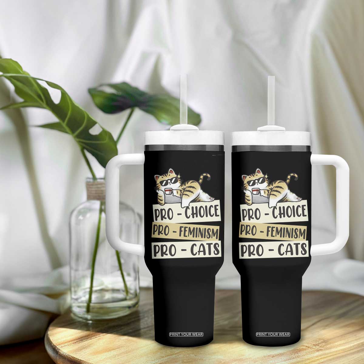 Feminist Tumbler With Handle Pro Choice Pro Feminism Pro Cats Funny Cat Coffee TS09 Print Your Wear